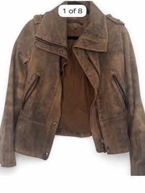 Andrew Marc Brown Suede Moto Jacket